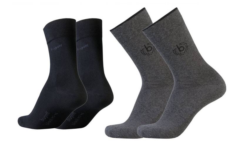 bugatti Basicsocken 6762462046 bugatti Herren 4er Pack Logo + uni basic schwarz, jeans melange von bugatti