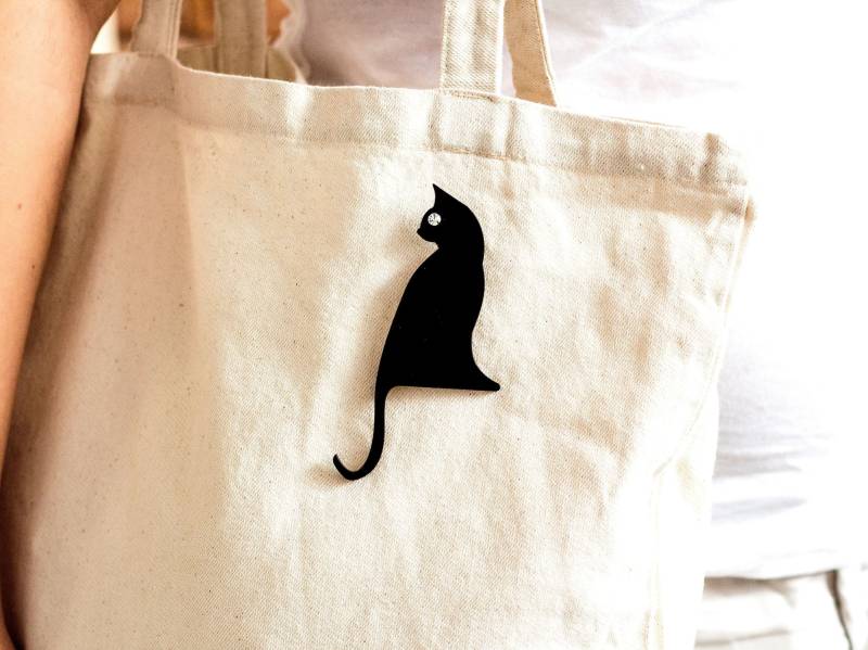 Gruselige Schwarze Katze Brosche, Halloween Pin Für Katzenliebhaber, Laser Cut Acryl, Geschenke Unter 25 von bugga