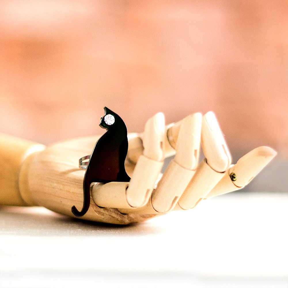 Minimalist Schwarze Katze Ring, Laser Cut Plexiglas Schmuck, Geschenke Für Katzenliebhaber Minimalist Schwarze Katze Ring, Laser Cut Plexiglas Schmuck, Geschenke Für Katzenliebhaber von bugga