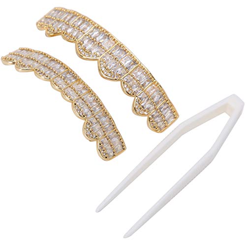 Zahnset, einzigartig und schön, sicher zu verwendender Iced Out Teeth Grill für Halloween-Partys für Männer und Frauen(Gold) von buhb