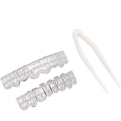 Zahnset, einzigartig und schön, sicher zu verwendender Iced Out Teeth Grill für Halloween-Partys für Männer und Frauen(Silber) von buhb