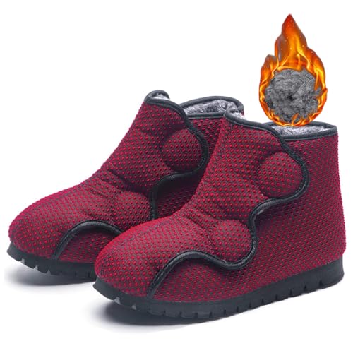 bumuam Damen Extra Breite Diabetiker Schuhe, Winter Thermo Verstellbar Schuhe, Stiefel Diabetiker Ödem Gedunsen Fuß, für Geschwollene Füße Women Wine Red 42 von bumuam