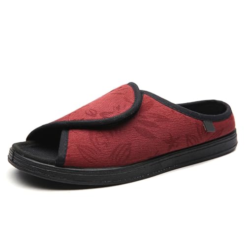 bumuam Diabetiker Hausschuhe Damen Extra Weit, Ödem Geschwollene Füße Schuhe Pantoffeln Orthopädische Easy Close Hausschuhe Verstellbar Rutschfeste Slipper Red 34 von bumuam