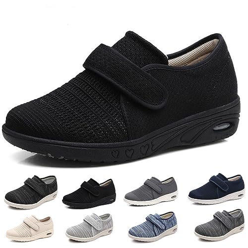 bumuam Diabetiker Schuhe Herren Extra Weit Verstellbare fette Schuhe,Herren Damen Freizeitschuhe Weite Passform Schuhe für Geschwollene Füße Gesundheitsschuhe Senioren Rehaschuhe EU 38(25cm/9.8in) von bumuam