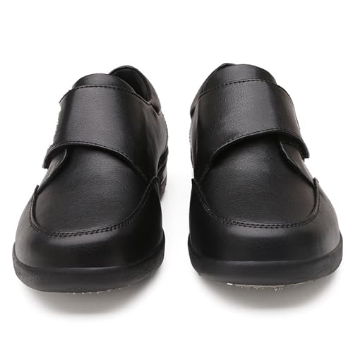 bumuam Herren Extra Weit Verstellbare Lederschuhe Diabetiker Schuhe für Geschwollene Füße Gesundheitsschuhe Senioren Breite Füße Arthritis Orthopädische Walkingschuhe Black A 40 von bumuam