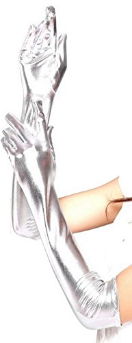 krautwear® Damen Finger Handschuhe Glitzer Metallic ca. 44 cm Lang Gold Silber (BL9127-silber) von krautwear