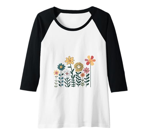 Damen Blumenwiese Raglan Damen Blumenwiese Raglan von bunte Blumen auf Blumenwiese