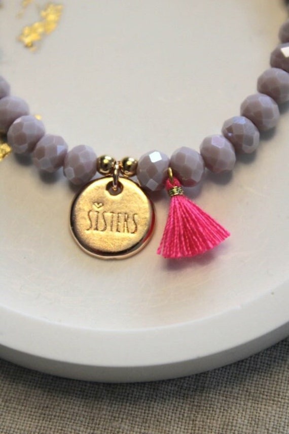 Armband | Personalisiert Sisters Geschenk Geburtstag Glitzer Schwestern Im Herzen Freundin Schwester Frauen Anhänger von buntundgluecklich