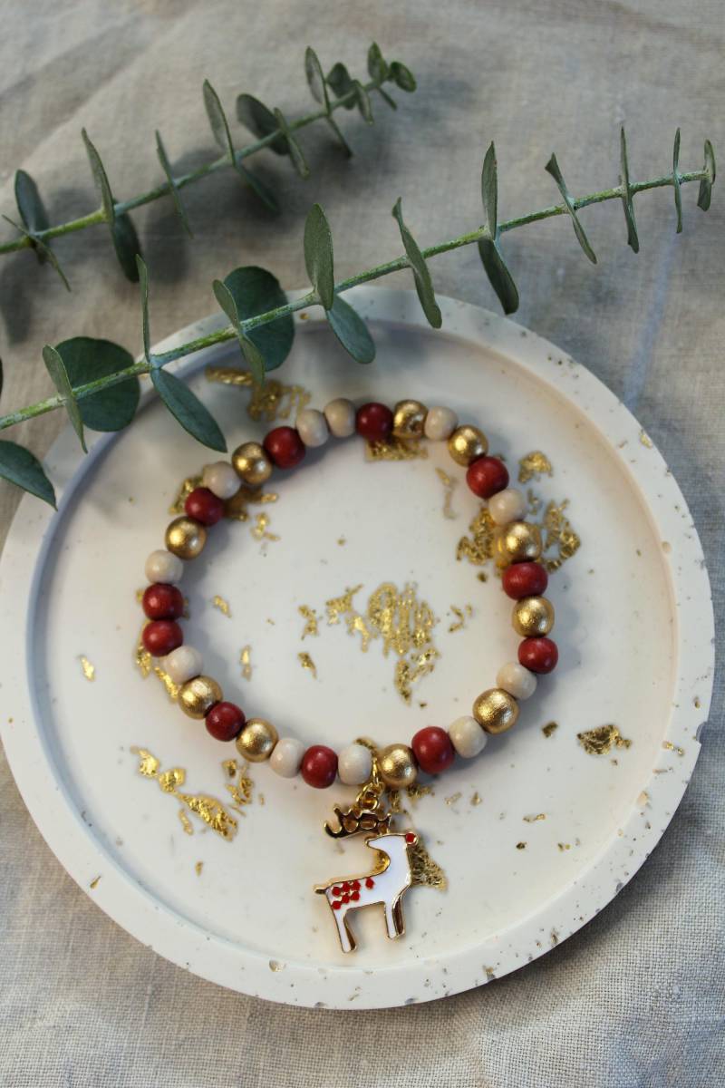 Armband | Weihnachten Rentier Weihnachtsgeschenk Christmas Holzperlen Nikolaus Rot Gold Armband | Weihnachten Rentier Weihnachtsgeschenk Christmas Holzperlen Nikolaus Rot Gold von buntundgluecklich