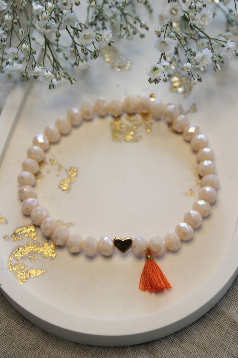 Glitzerarmband | Creme Herz Personalisierbar Geschenk Geburtstagsgeschenk Glitzer Roségold Gold Silber Hochzeitsfeier von buntundgluecklich