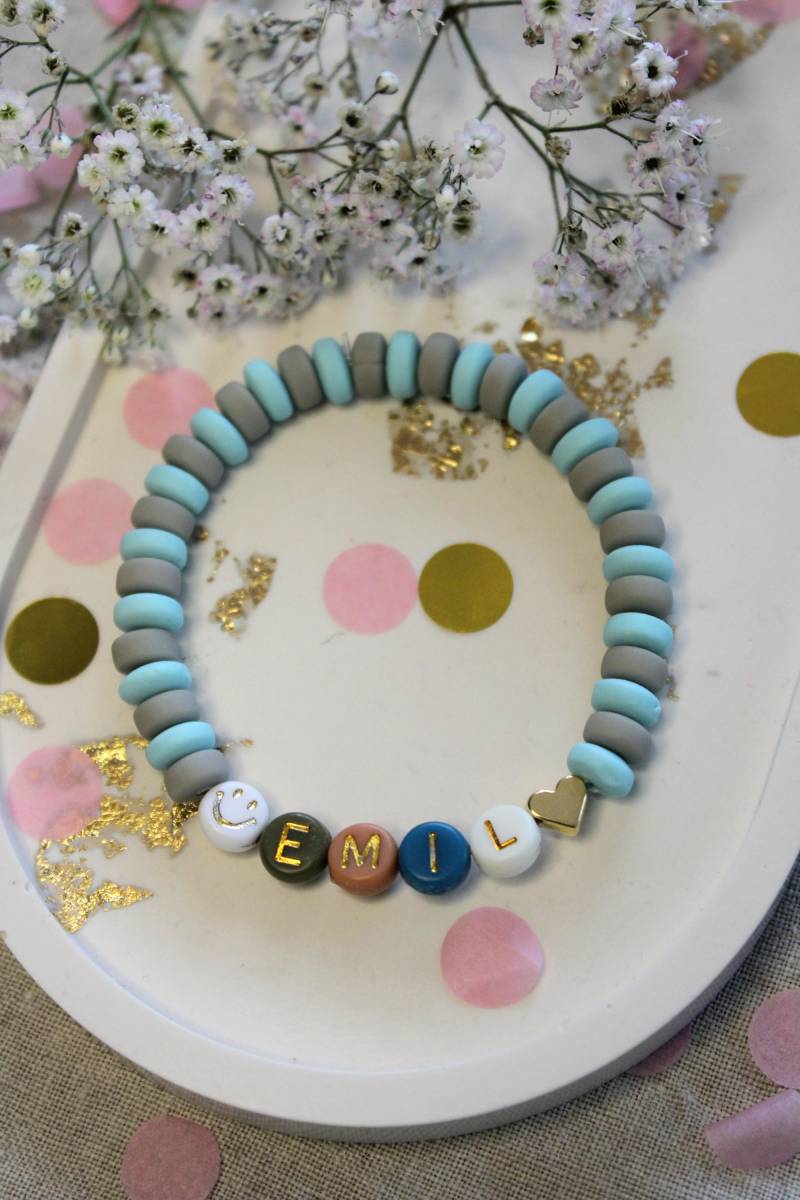 Namensarmband | Personalisiert Name Geburtstag Taufe Geschenk Blau Herz Happy Namensarmband | Personalisiert Name Geburtstag Taufe Geschenk Blau Herz Happy von buntundgluecklich