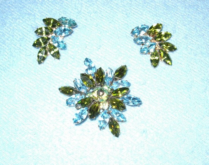 "Designer "Regency" Blume Pin & Ohrringe Aus Aquamarin Und Peridot Marquis Steinen - Artikel #988, Schmuck." von bushnellfashions