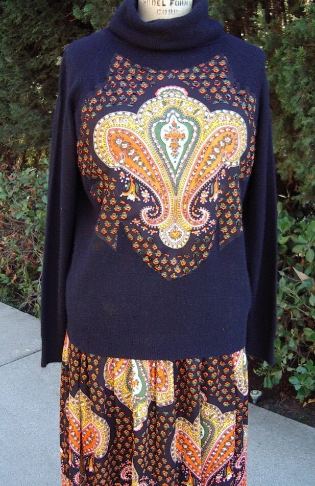 Juwelenbesetzter Pullover/ Langer Rock Passender Print Jersey Hostess Set Gr.m. Artikel # 840 Abend Scheide von bushnellfashions