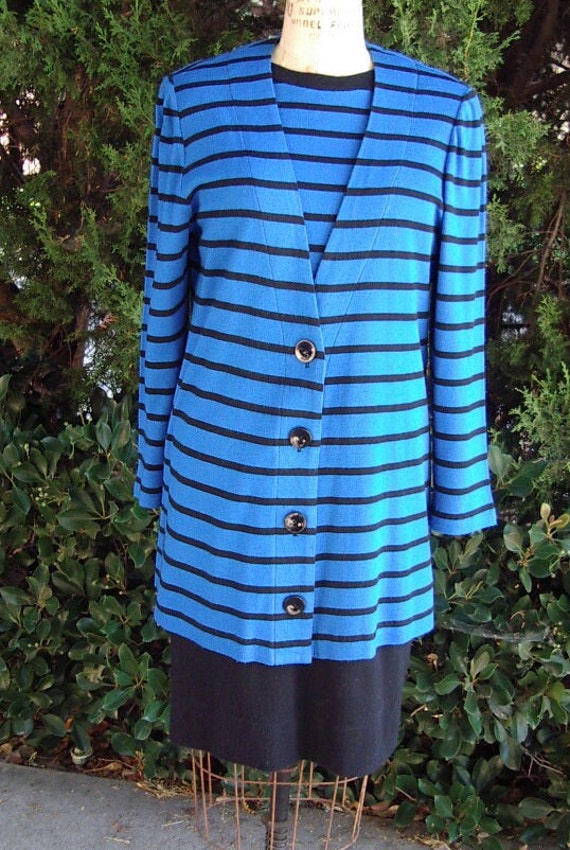 Sale 40% Rabatt Auf Ensemble Streifen Jersey 3/4 Länge Jacke Über 2Pc."-Look" Kleid Designer Muster #601 Anzüge von bushnellfashions