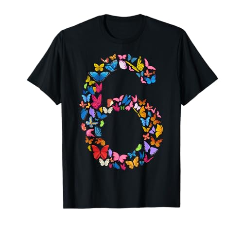 6. Geburtstag Schmetterlinge 6 Jahre alt Mädchen Schmetterling Liebhaber T-Shirt von butterfly love birthday