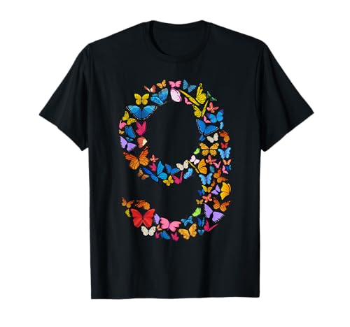 9. Geburtstag Schmetterlinge 9 Jahre alt Mädchen Schmetterling Liebhaber T-Shirt von butterfly love birthday