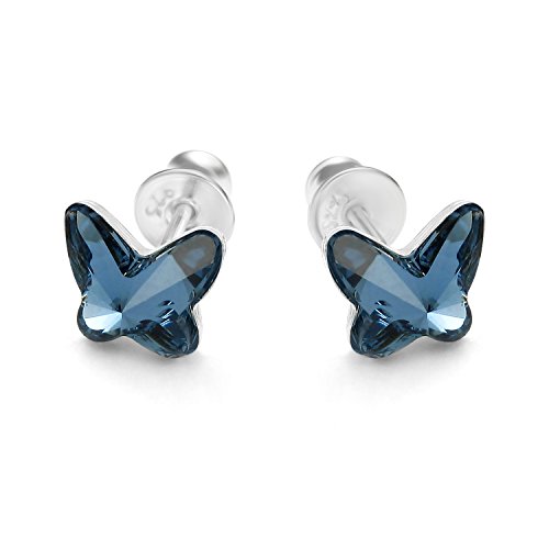 butterfly Mädchen Damenohrringe Sterling-Silber 925 Blau Swarovski Elements Original Schmetterling Ökologische Verpackung Kinder Geschenk Schmuck von butterfly