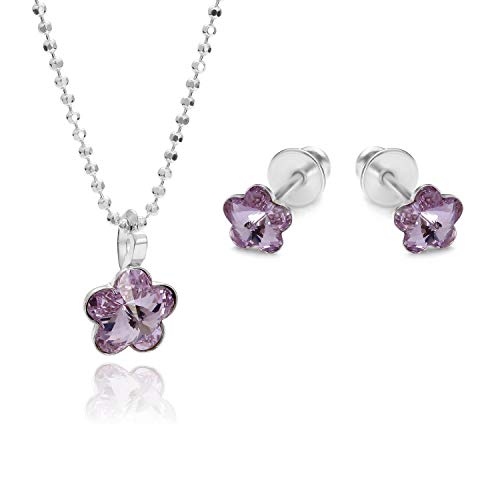 butterfly Blumenanhänger-Set Aus 925 Silber Mit Funkelnden Lila Akzenten Für Kinder von butterfly