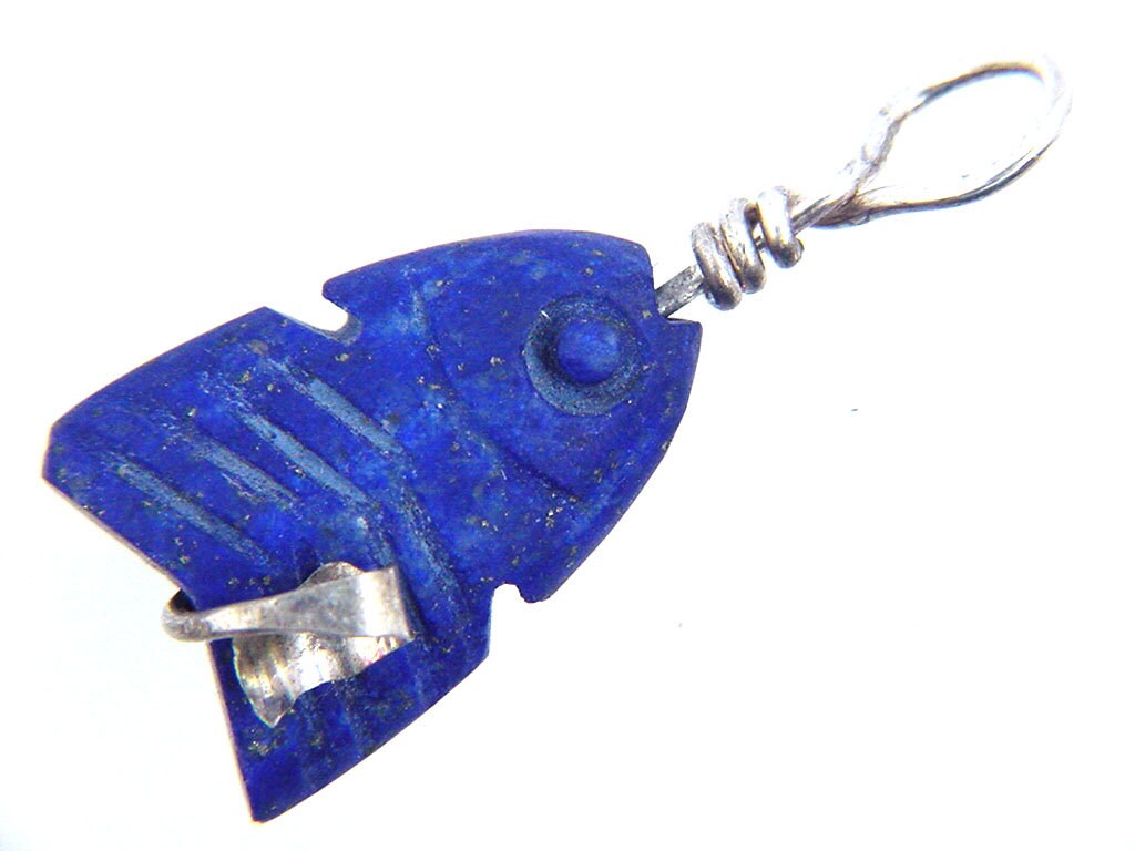 sterling Silber Gehämmerter Draht Gewickelt Afghanistan Lapis Lazuli Skulptur Fisch Anhänger Mit Sp Kette Halskette 3646P von butw
