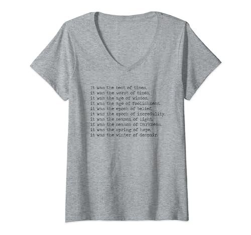 Damen A Tale of Two Cities Charles Dickens First Sentence T-Shirt mit V-Ausschnitt Damen A Tale of Two Cities Charles Dickens First Sentence T-Shirt mit V-Ausschnitt von buy the book