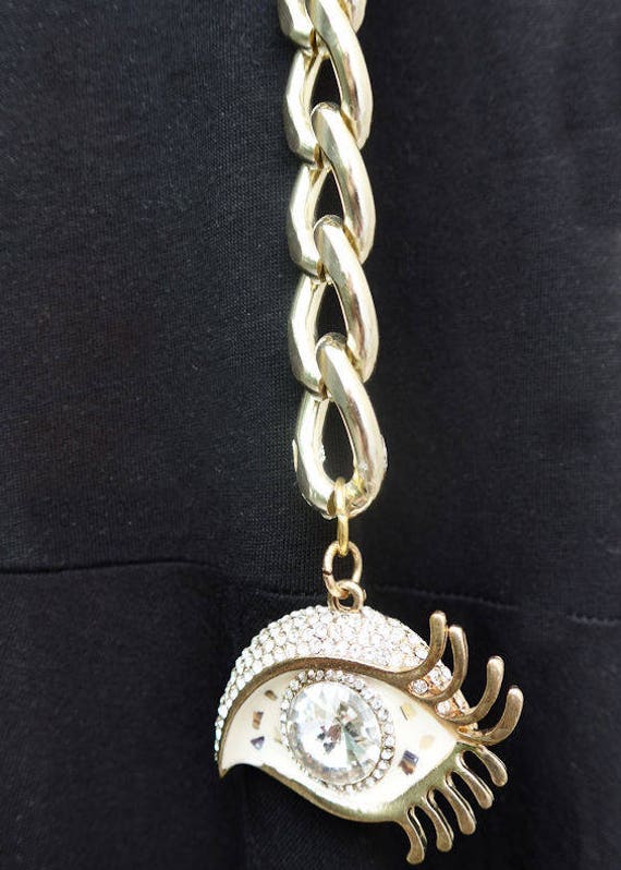 Gold Farbige Handgemachte Doppel Swag Belli Gürtel/Kette Mit Goldenen Und Weißen Emaille Auge, Strass Gold Farbige Handgemachte Doppel Swag Belli Gürtel/Kette Mit Goldenen Und Weißen Emaille Auge, Strass von buydanusha