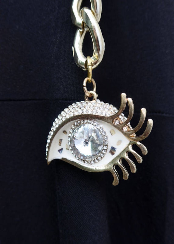 Gold Handgemachte Doppel Swag Belli Gürtel/Kette Mit Goldenen Und Weißen Emaille Auge, Strass Gold Handgemachte Doppel Swag Belli Gürtel/Kette Mit Goldenen Und Weißen Emaille Auge, Strass von buydanusha