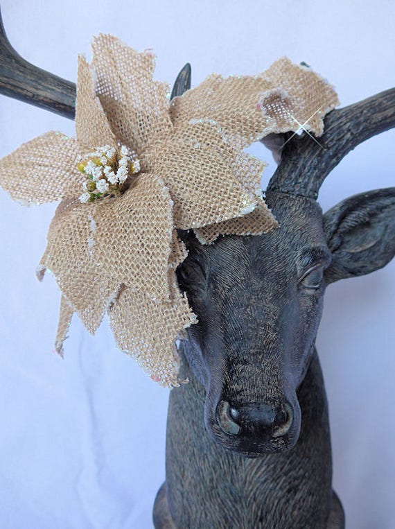 Große Beige Glitter Sackleinen Weihnachtsstern Und Ripsband Xmas Stirnband, Kopfschmuck, Fascinator von buydanusha