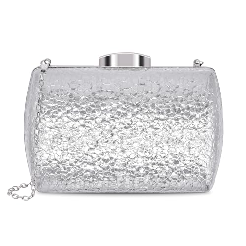 bwszrosa Damen Clutch, Leder Handtasche Clutch Cover Crossbody Umhängetasche Clutch Bag Abendtasche (Silber) von bwszrosa