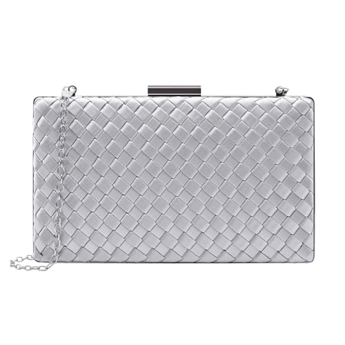 bwszrosa Leder im mahlen Damen-Clutch Abendtasche Fransen Elegante Kettentasche Tasche Hochzeit Wedding Prom Party Handtasche Crossbody Schultertasche (Silber) von bwszrosa