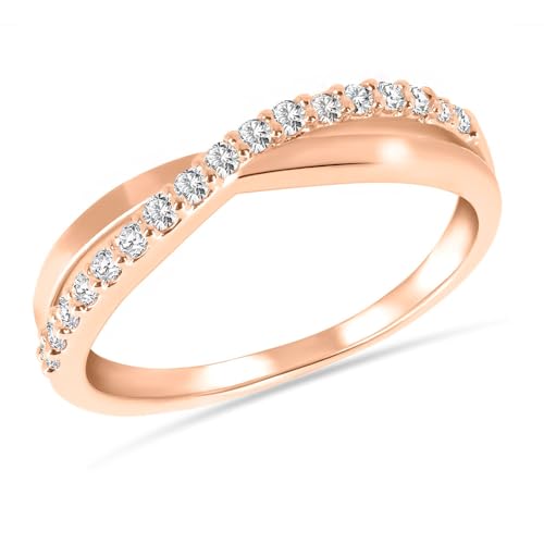 by FACADE Vergoldeter gedrehter Bandring mit Zirkonia für Damen, Roségold-versilberter Ring, 8.5, Gelbgold Sterling Silber Roségold, Zirkonia von by FACADE