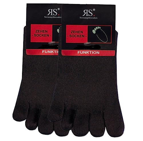 by Riese 2 Paar Zehensocken Baumwolle Zehenstrumpf fünf Zehen Socken schwarz für Damen und Herren von by Riese