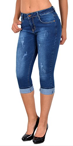ESRA Damen Capri Jeans Hose Damen Caprihose 3/4 Jeans-Hose kurz bis Übergröße C15 von ESRA