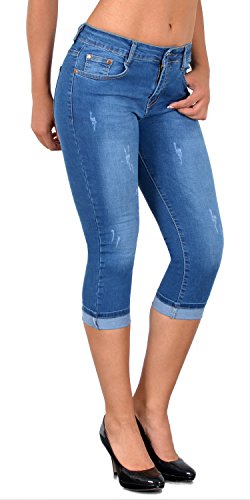ESRA Damen Capri Jeans Hose Damen Caprihose 3/4 Kurze Jeans Hose bis Übergröße C15 von ESRA