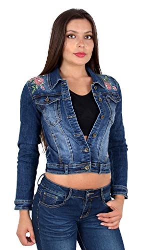 ESRA Damen Jeansjacke Damen Jeans Jacke mit Blumen Stickerei große Größen bis Übergrösse M03 von ESRA