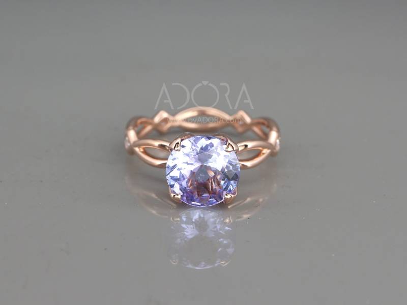 Zarte 8 Mm Tansanit Verlobungsring | 14K Rose Gold Besetzt Mit 1.65Ct Natürlichem Und Diamanten von byADORA
