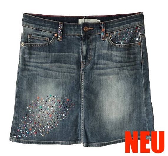 Cooler Jeans-Rock L1 - Pimped By Angela Unikat, One Of A Kind, Rock, Skirt, Damen, Woman, Hot-Fix Stones, Steine, Bunt, Colored von byAngela1