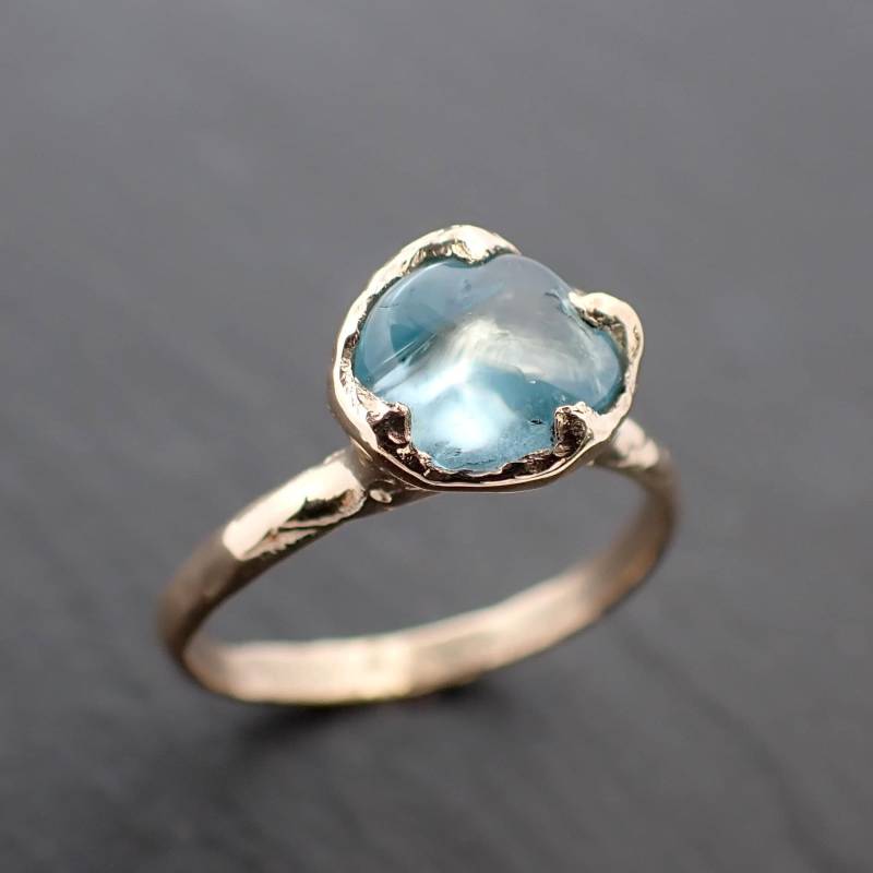 Aquamarin Getrommelter Gelbgold Solitär Edelstein Ring 3493 von byAngeline