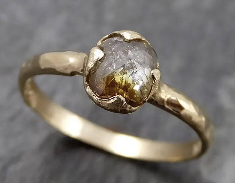 Champagner Diamant Solitär Verlobungsring | Massives 585Er Gelbgold Ehering Handarbeit By Angeline 0825 Designer Schmuck von byAngeline