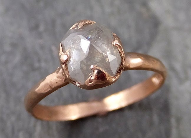 Facettierter Fancy Cut Weißer Diamant Solitär Verlobungsring 14K Roségold Ehering 1091 Von Angeline von byAngeline