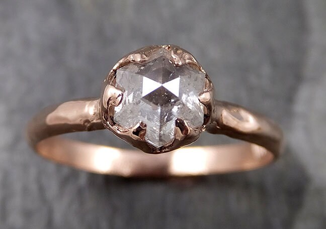 Facettierter Fancy Cut Weißer Diamant Solitär Verlobungsring 14K Roségold Ehering 1336 von byAngeline