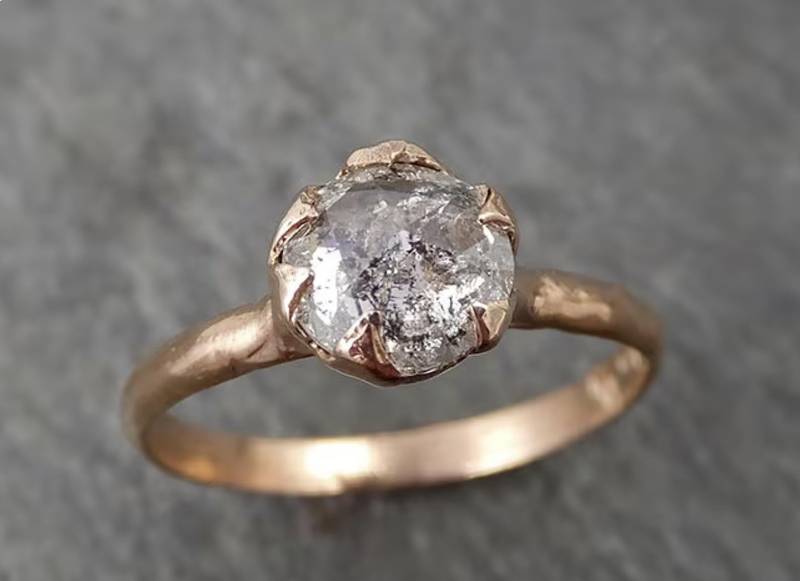 Rose Cut Diamant Solitär Verlobungsring Massiver 14 Karat Roségold Ehering Handgemacht Von Angeline 1713 von byAngeline