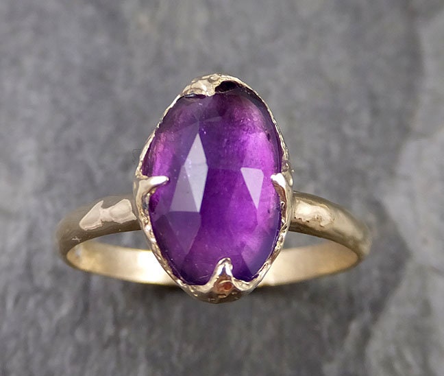 Fancy Cut Amethyst Gelbgold Ring Edelstein Solitär Recycelt 14K Statement Cocktail 1274 von byAngeline