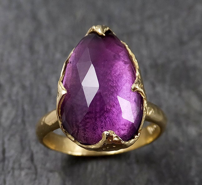 Fancy Cut Amethyst Gelbgold Ring Edelstein Solitär Recyceltes 18K Statement Cocktail 1434 von byAngeline