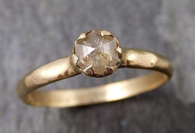Echter Champagner Diamant Solitär Verlobungsring | Massiver 585Er Gelbgold Ehering Handarbeit Von Angeline 0878 von byAngeline