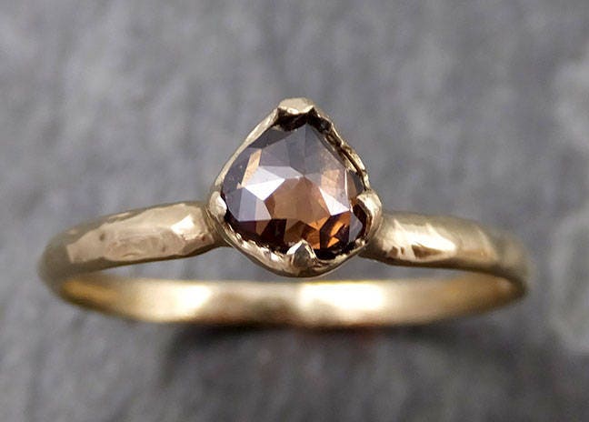 Fancy Cut Cognac Diamant Solitär Verlobungsring 14K Gelbgold Ehering Byangeline 0811 von byAngeline