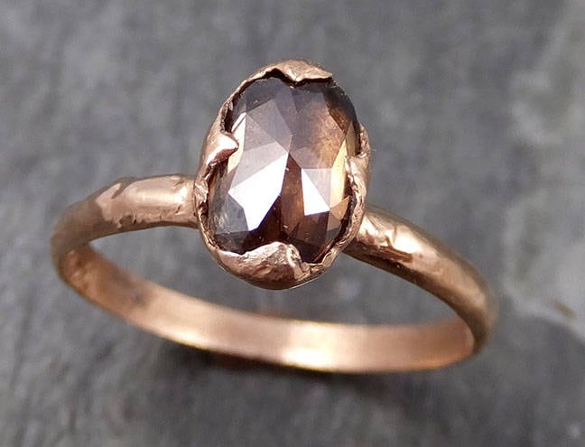 Fancy Cut Cognac Diamant Solitär Verlobungsring 14K Roségold Ehering Byangeline 0744 von byAngeline