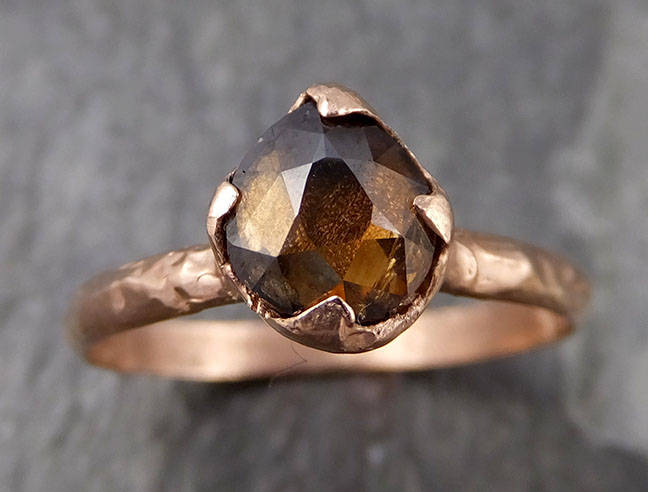 Fancy Cut Cognac Diamant Solitär Verlobungsring 14K Roségold Ehering Byangeline 0839 von byAngeline