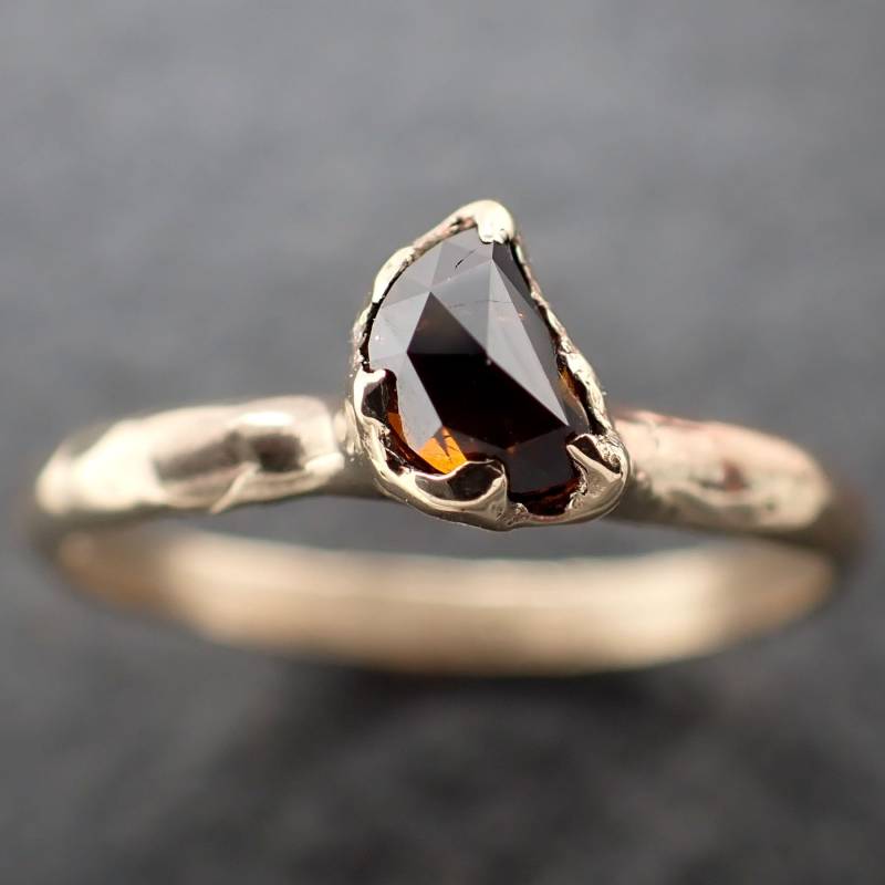 Cognac Diamant Solitär Ring 14K Gelbgold Halbmond Verlobungsring von byAngeline
