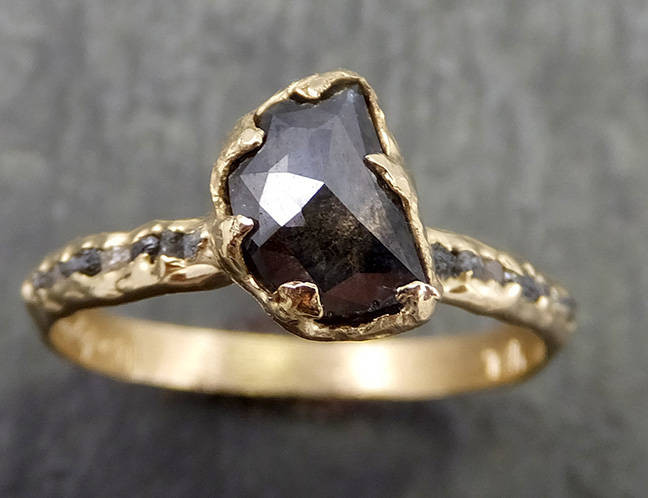 Fancy Cut Halbmond Salz Und Pfeffer Multistein Diamant Verlobungsring 14K Gold Ehering Rohdiamant Ring 0648 von byAngeline
