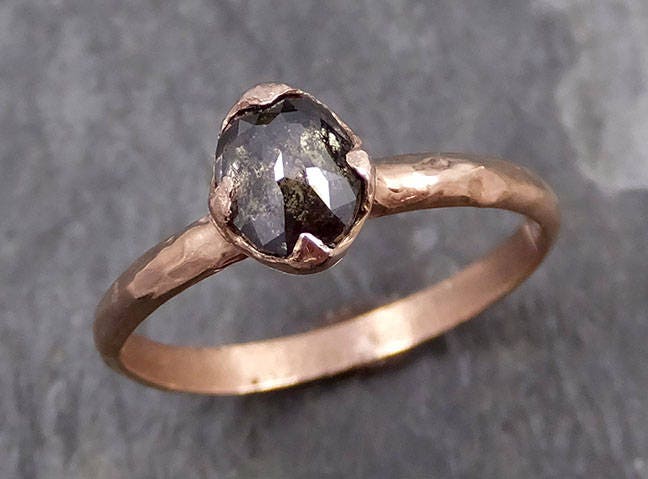 Fancy Cut Salz Und Pfeffer Diamant Solitär Ring 14K Rose Gold Verlobungsring von byAngeline